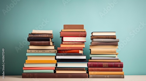 Stock of books on minimalistic background or stock of books for world book day background