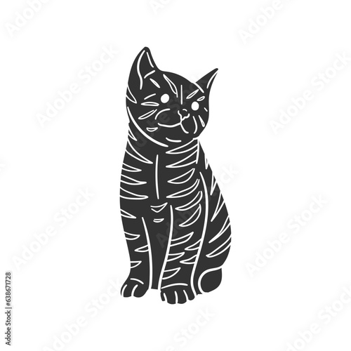Striped Cat Icon Silhouette Illustration. Pet Kitty Vector Graphic Pictogram Symbol Clip Art. Doodle Sketch Black Sign.
