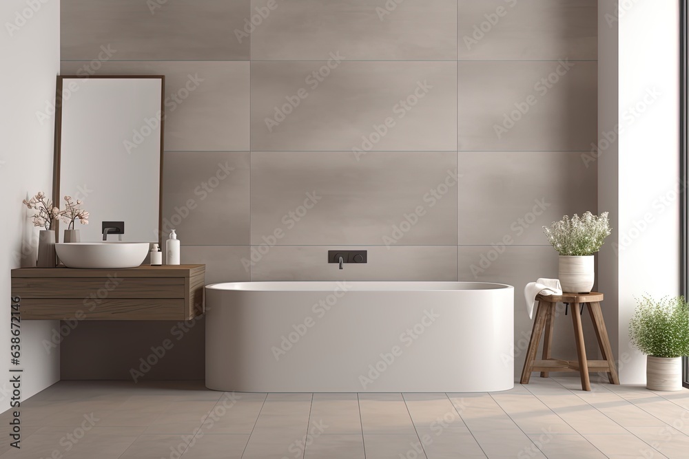 Interior Desing of a Bathroom, Grayscale. Modern.