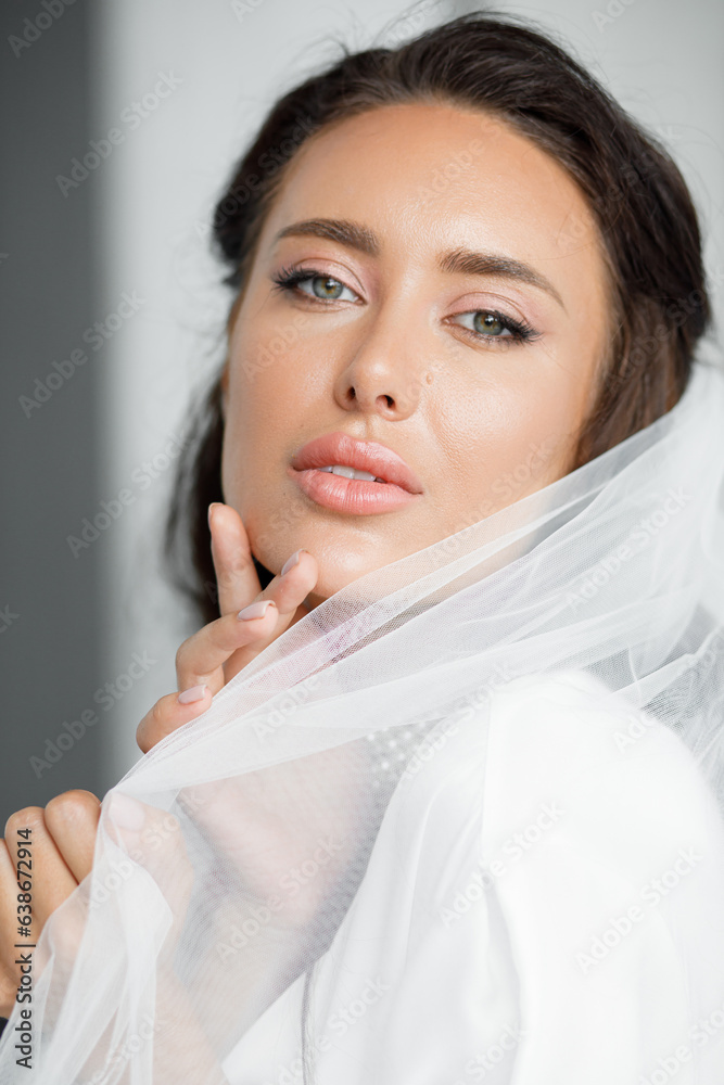 Young beautiful bride. A brunette on the wedding morning. Young beautiful bride. A brunette on the wedding morning.