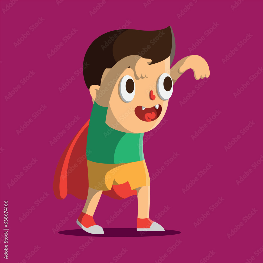 Flat vector illustration for Halloween. Cute cartoon character. Little