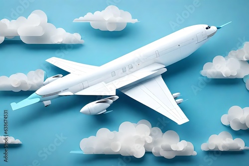 airplane flying over the clouds, a paper-made air plane, travel concept, on an isolated background