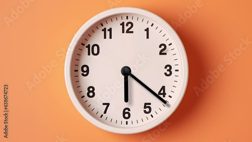 Analog wall clock spinning animation through the hours, AI generated clock image
