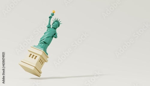 Floating Statue of Liberty Isolated on White Background. Travelling and holidays to New York, USA. Travel famous landmarks or world attractions concept. 3d Render illustration.