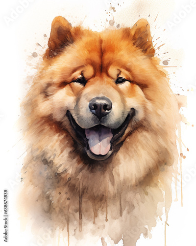Soulful Pet Portraiture: Watercolor Depiction of Brown Chow Chow A Pet Dog.  © touchedbylight