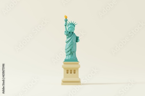 3D cartoon of Statue of Liberty, USA on white background. Landmarks Travel and Tourist Attractions. 3D Render.