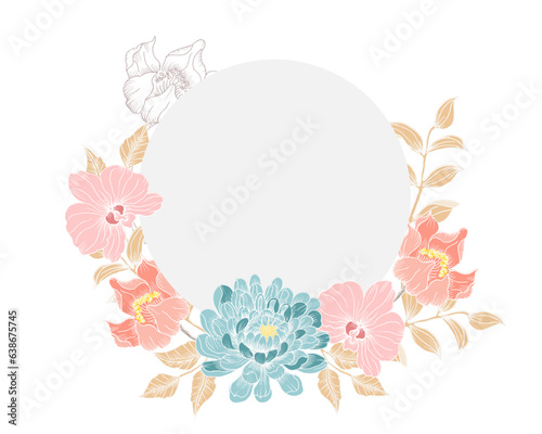 Hand Drawn Dahlia and Orchid Flower Wreath