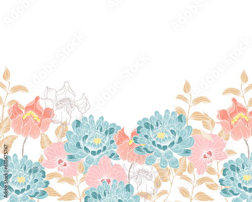 Hand Drawn Dahlia and Orchid Flower Background