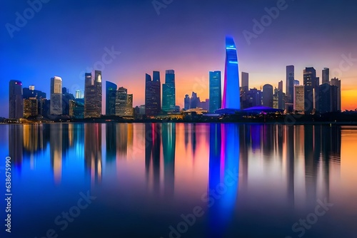 city skyline at sunset Generative AI 