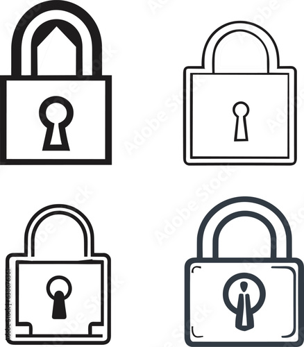 Set of lock icons, lock icon. Close and lock symbols. Icons of locked and unlocked lock on white background. Safety symbols. Vector illustration.