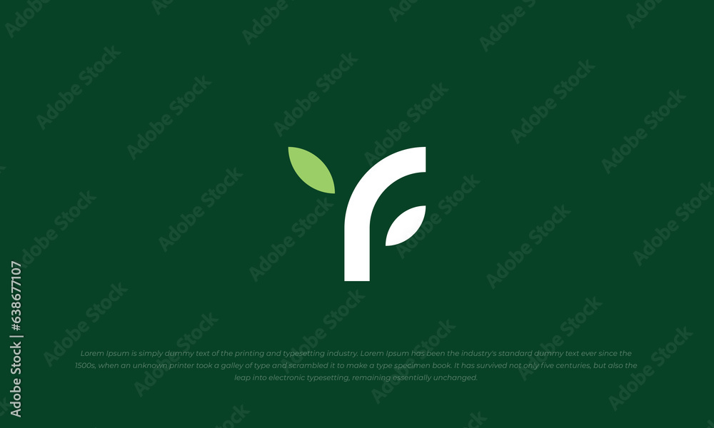 abstract logo style combination letter F and leaf