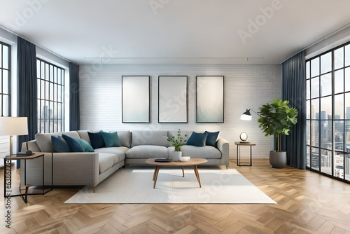 modern living room with blue sofa © Image Studio