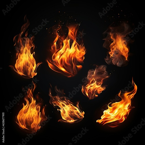 set of fire flames, fire flames set, Generative AI