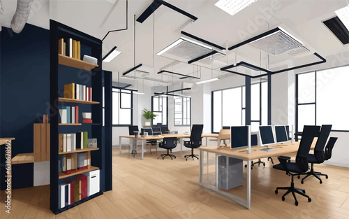 3d Office Interior workspace Vector