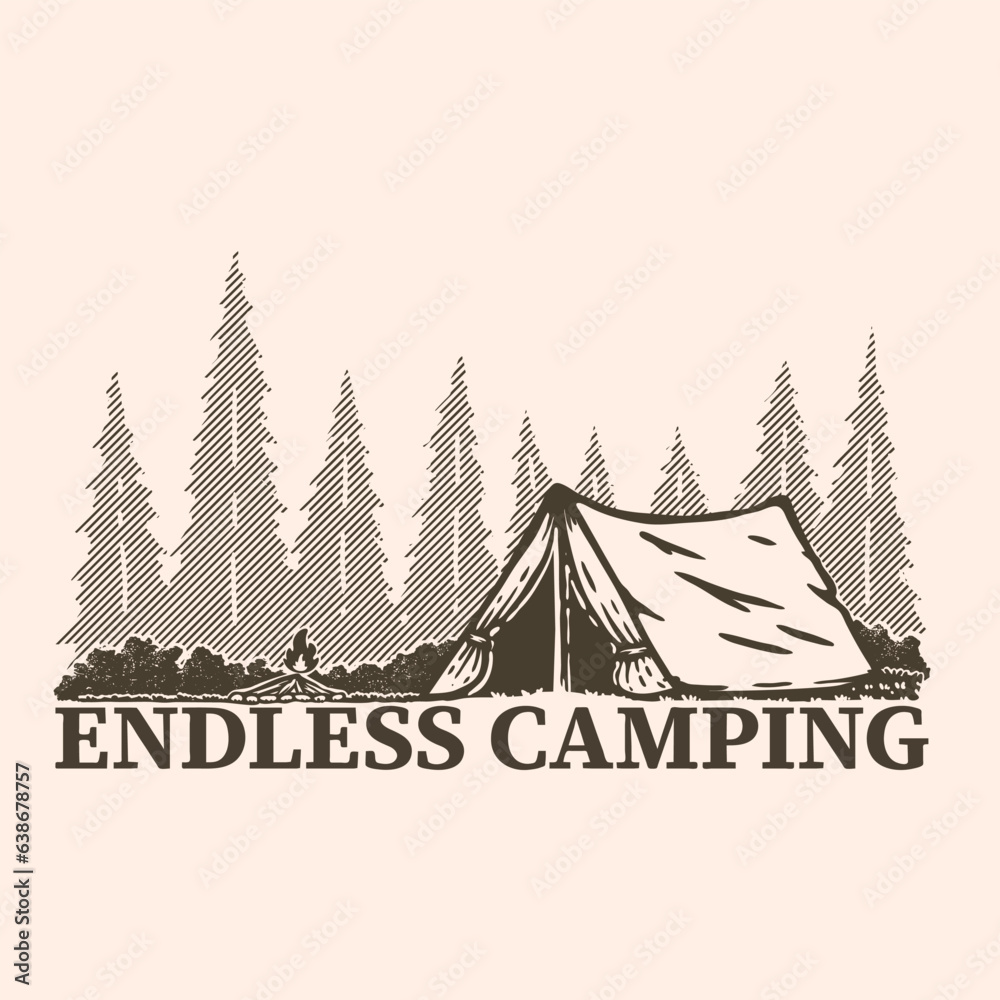 Obraz premium vector illustration of camping in the forest accompanied by a quiet campfire