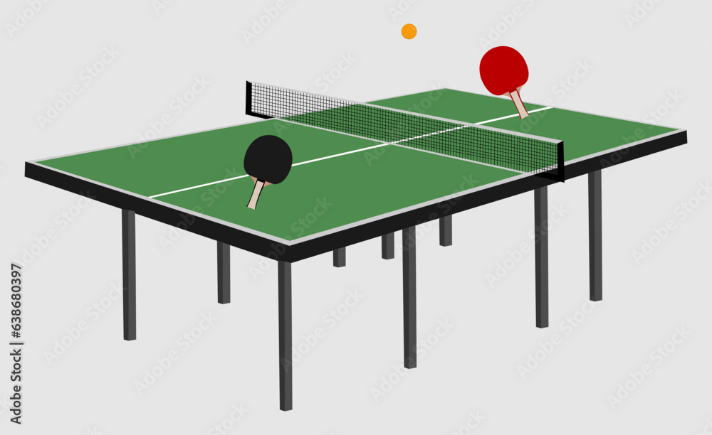 Table tennis ping pong set, bet, ball, table, net illustration vector design