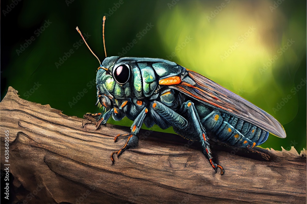 Cricket on tree branch. Realistic illustration. Cricket on tree branch. Realistic illustration.