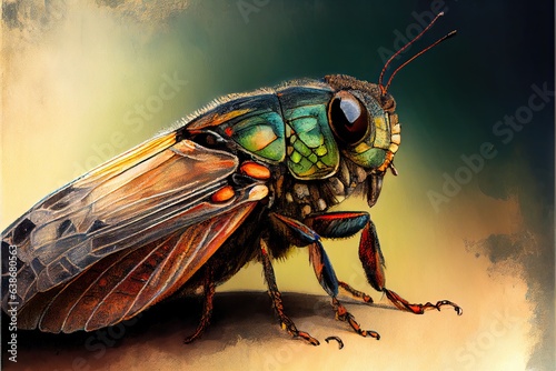 Winged insect on colored background