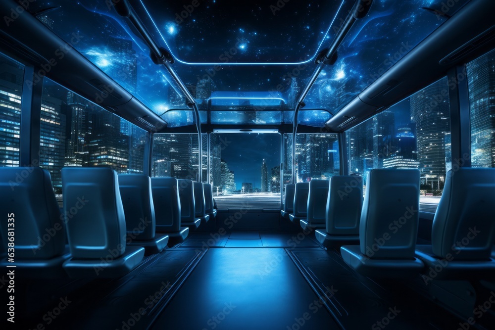 Salon of futuristic public unmanned transport. Background
