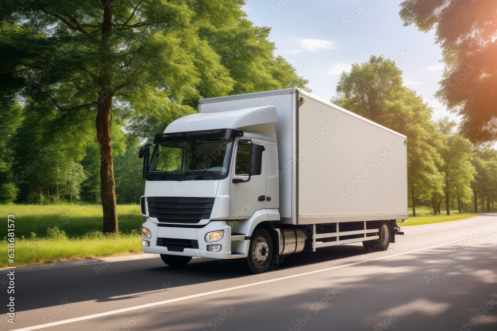 Truck with one-color awning. Mockup for design. Blank for copy space