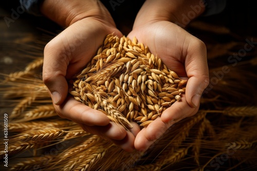 Canvas Print Wheat in the hands of a farmer