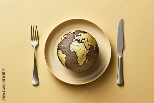 Globe on a plate. The concept of hunger and food security of the planet.