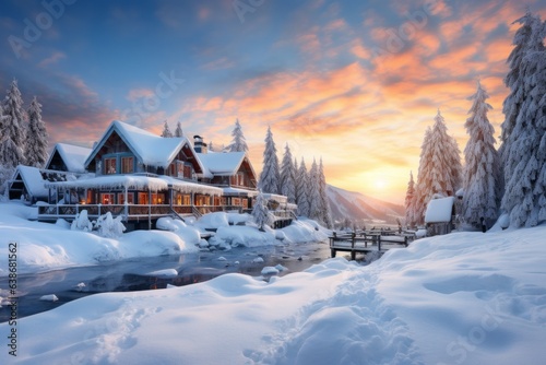 Fototapeta House in snow for winter holidays