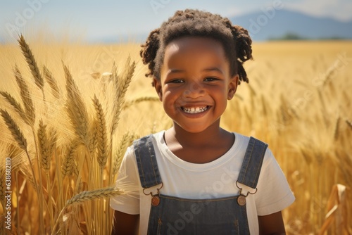 Happy African child in a wheat field. Grain deal concept. Hunger and food security of the world.