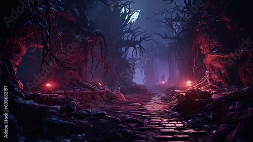 dark monster lair, digital art illustration, Generative AI photo