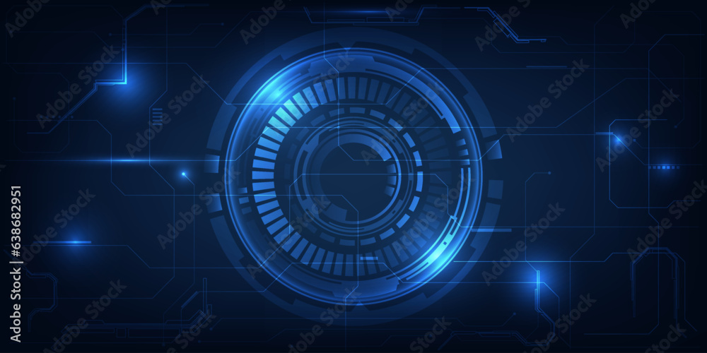 Vector illustrations of abstract blue futuristic digital technology background included circle HUD digital grid line frame future tech concept.