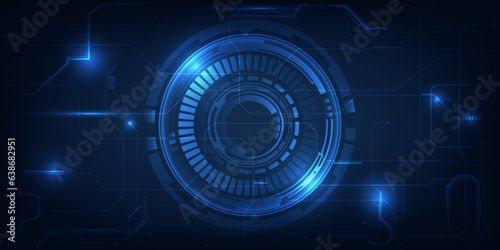 Vector illustrations of abstract blue futuristic digital technology background included circle HUD digital grid line frame future tech concept.
