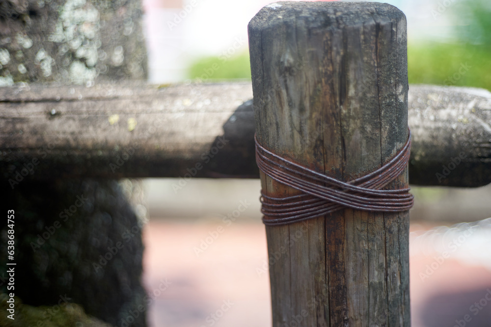 Fototapeta premium 公園の柵のある風景・マクロ
