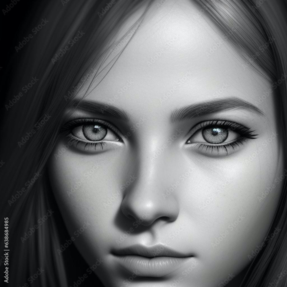 generative ai, black and white image of a girl staring generative ai, black and white image of a girl staring