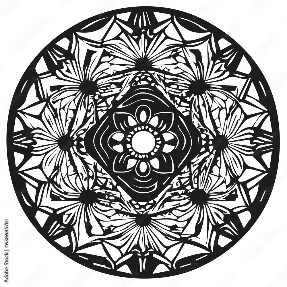 Circular black and white mandala.