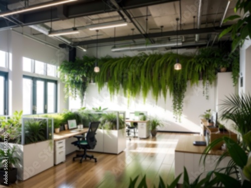 Blurred sustainable green office interior  modern office  business background with sustainable concept.