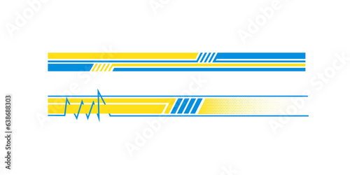 Stripe sports car sticker. Speed lines, racing tuning strips and car stickers vector set. Yellow vehicle marking element for transport modification isolated on blue. Car ID