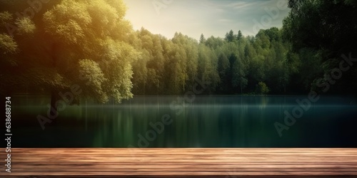 Tranquil reflections. Serene summer day by lake. Nature palette. Vibrant summer landscape by water. Sunrise serenity. Morning bliss © Bussakon