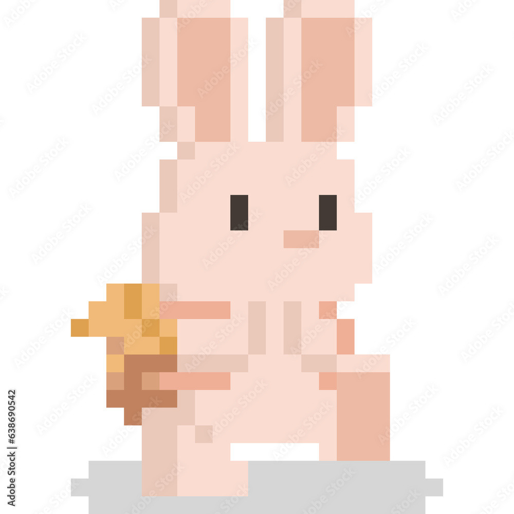 Pixel art cute rabbit with back bucket Pixel art cute rabbit with back bucket