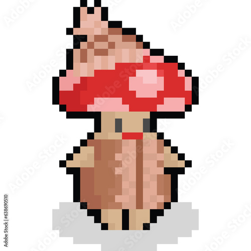 Pixel art cute autumn cartoon mushroom character