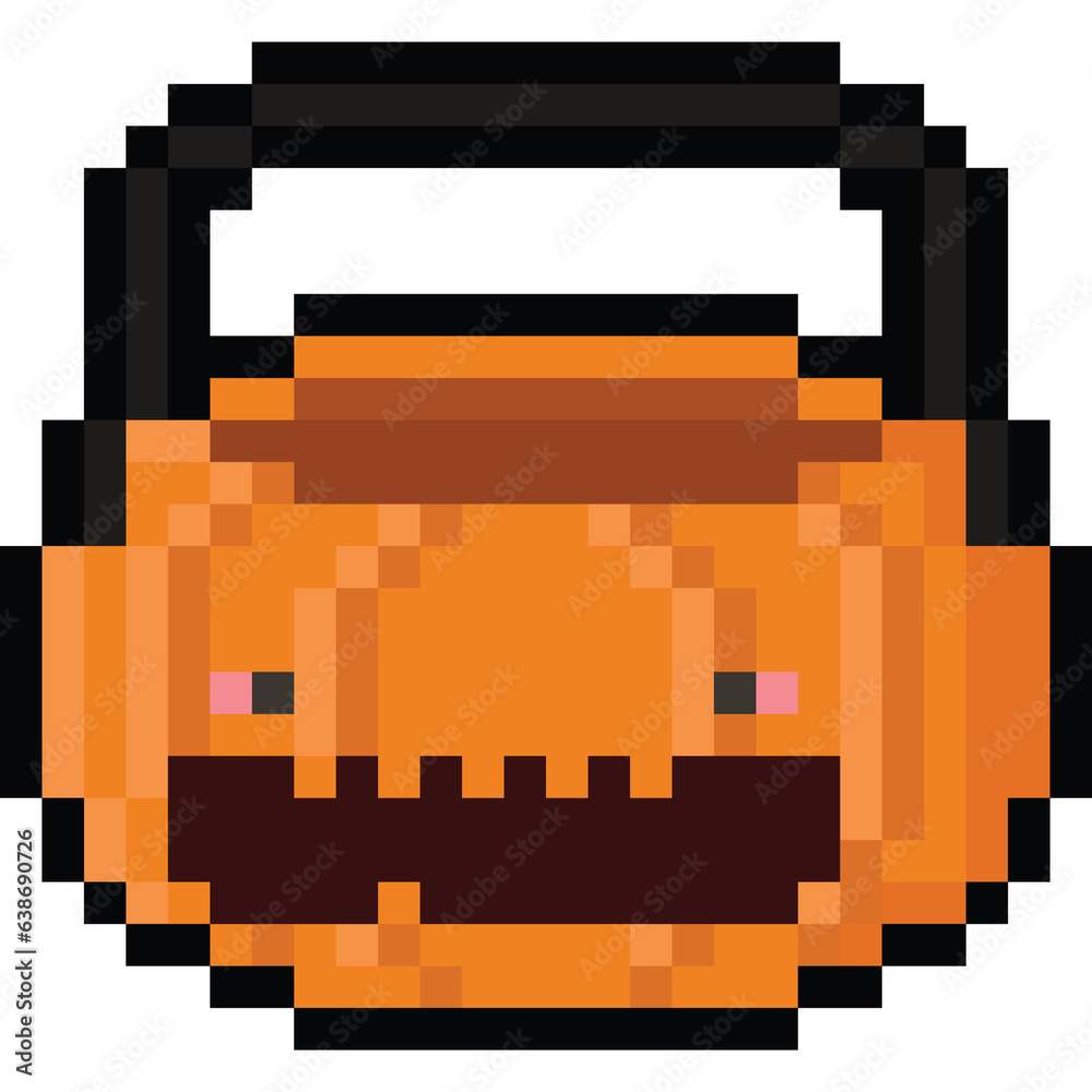 Obraz premium Pixel art pumpkin head candy bucket icon 3