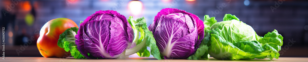 Obraz premium A Banner Photo of Cabbage on a Counter in a Modern Kitchen