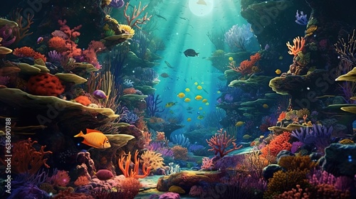whimsical underwater dive, digital art illustration, Generative AI