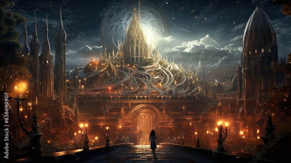 Obraz premium whispers of lost spire, digital art illustration, Generative AI