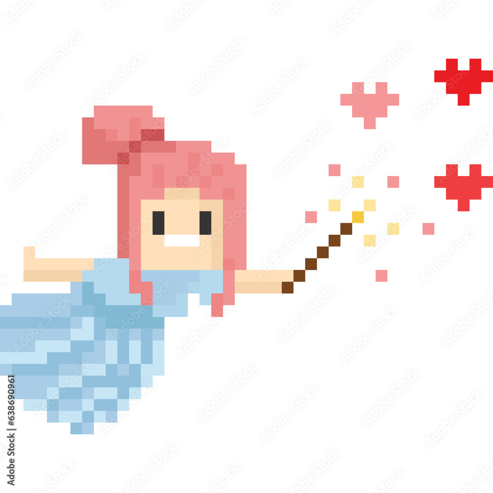 Obraz premium Pixel art angle character with heart magic