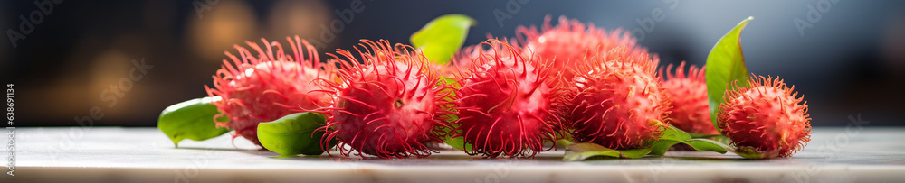 A Banner Photo of Rambutans on a Counter in a Modern Kitchen
