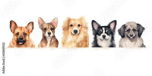 Generative AI : Clip art set: varieties of six dogs, hand - drawn sticker style, watercolor brush © The Little Hut