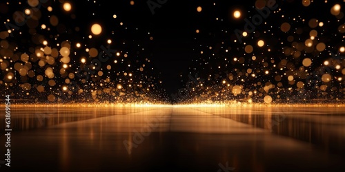 Radiant sparkles. Bright glitter abound. Enchanting celebration. Shimmering gold magic on black. Starry night illumination. Golden glow and sparkling brightness