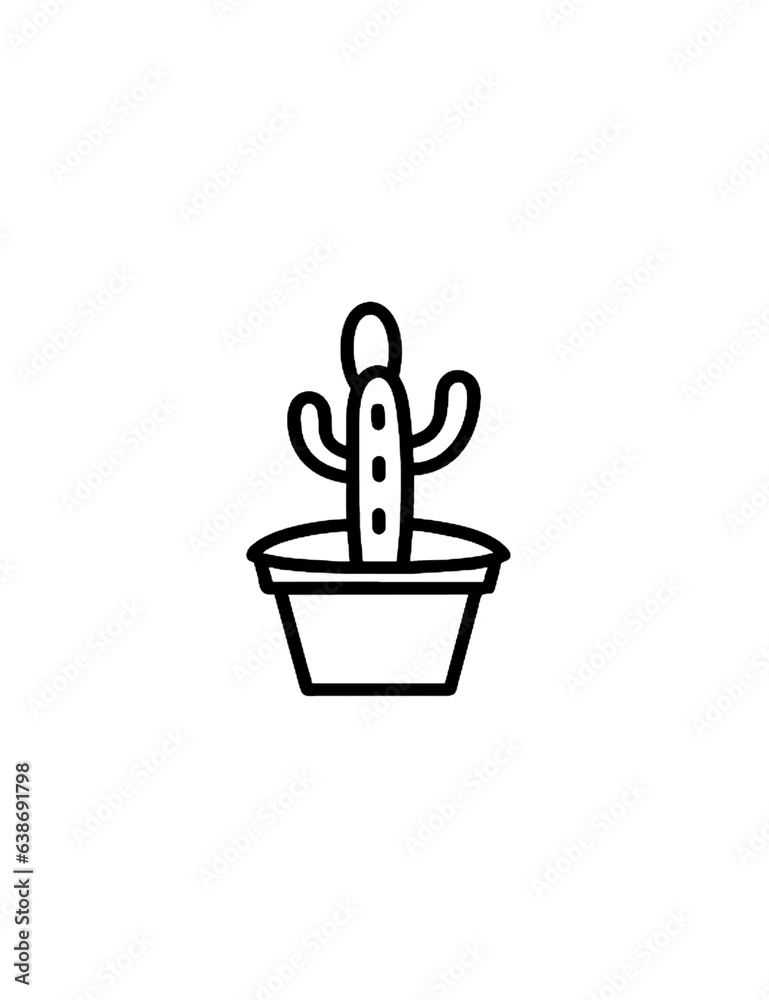Potted Cactus Outline Illustration