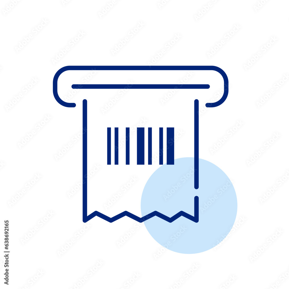 Receipt with barcode printed out. Contactless ATM or payment transaction. Pixel perfect, editable stroke icon Receipt with barcode printed out. Contactless ATM or payment transaction. Pixel perfect, editable stroke icon