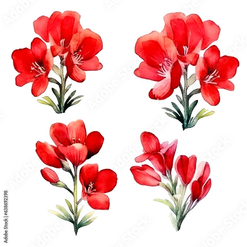Set of red floral watecolor. red flower  red leaves. Floral poster  invitation floral. Vector arrangements for greeting card or invitation design 
